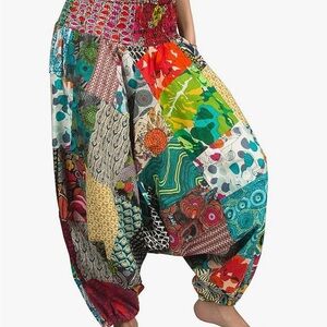 NWOT colourful funky harem pants, patchwork design